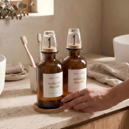 11.8OZ Glass Mouthwash Dispenser, Set of 2, Amber