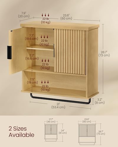 VASAGLE Bathroom Cabinet Wall Mounted, Towel Bar, 7.9 x 23.6 x 28.7 Inches
