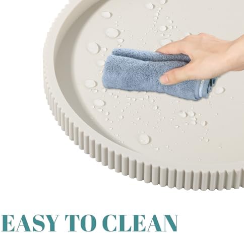Silicone Bathroom Tray Round Perfume Tray Coffee Table Decor, 10" Beige