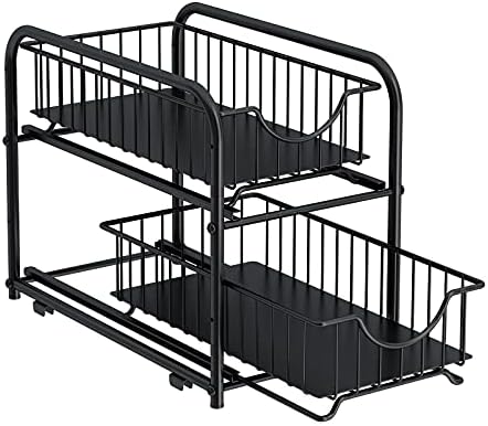 2-Tier Pull Out Organizer Under Sink Sliding Cabinet Rack,Black