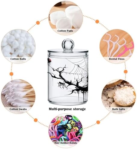 2 Pack Qtip Holder Dispenser with Lids, Halloween Spiderweb House Plastic Storage Containers,Bathroom Canisters Organizer for Cotton Ball, Cotton Swab, Cotton Round Pads, Floss 21214435