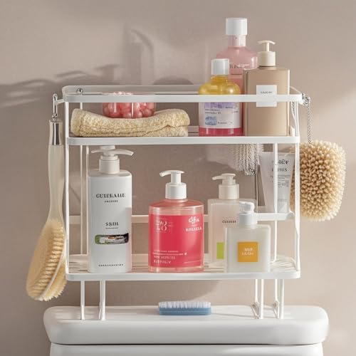 PowerKing Over The Toilet Storage Shelf, 2-Tier Bathroom Organizer, White
