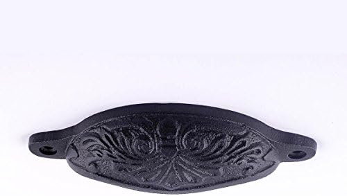 Renovators Supply Manufacturing Black Wrought Iron Cup Bin Pull Cabinet Drawer Handle 5", Pack of 2