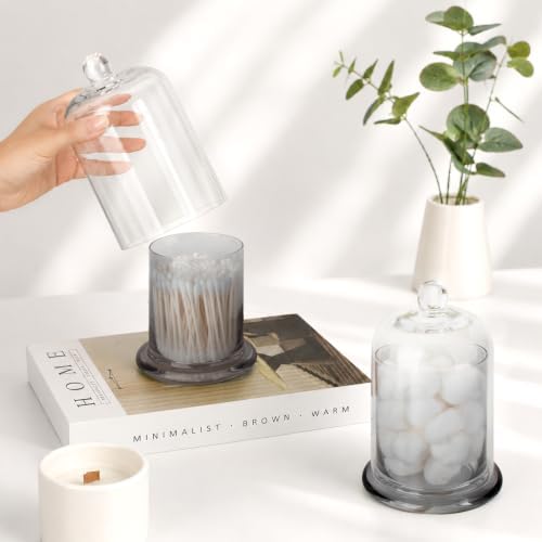 rejomiik Qtip Holder Glass Apothecary Jars with Lids Bathroom Storage Grey