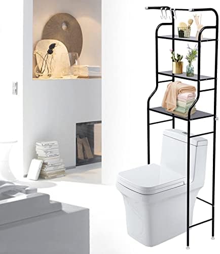 Bathroom Organizer, Over The Toilet Storage, Adjustable Shelves for Small Room, Saver Space, Freestanding Above Toilet with Toilet Paper Holder and Hooks (Bronze)