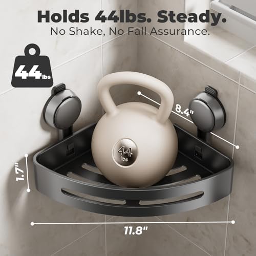 Corner Shower Caddy Suction Cup,Shower Shelves with Hooks,No Drilling Powerful Upgrade Suction Bathroom Corner Organizers and Storage,Removable Waterproof Rustproof Shower Shelf Bathroom Decor(3)