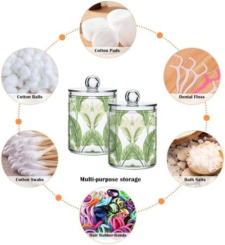 MNSRUU 4 Pack Qtip Holder Organizer Dispenser Plantain Leaf Bathroom Storage Canister Cotton Ball Holder Bathroom Containers for Cotton Swabs/Pads/Floss
