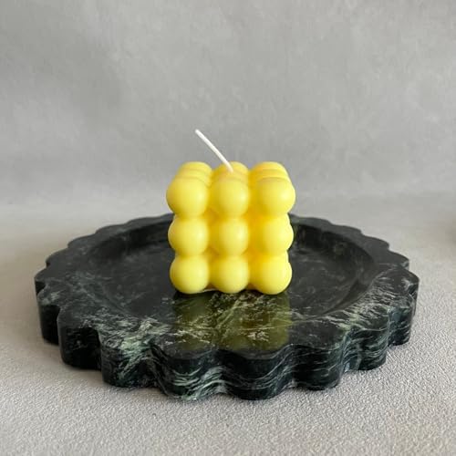 Travertine Marble Scalloped Tray Round Wave Tray Small Serving Platter for Counter, Bathroom, Kitchen, Nightstand, Jewelry Ring Dish Holder (White Dark Green)