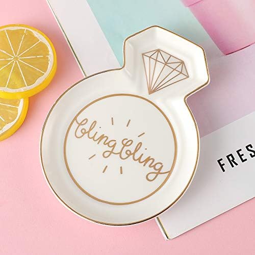 Stephanie Imports Diamond Ring-Shaped bling bling Engagement Ceramic Trinket Plate and Decorative Jewelry Dish