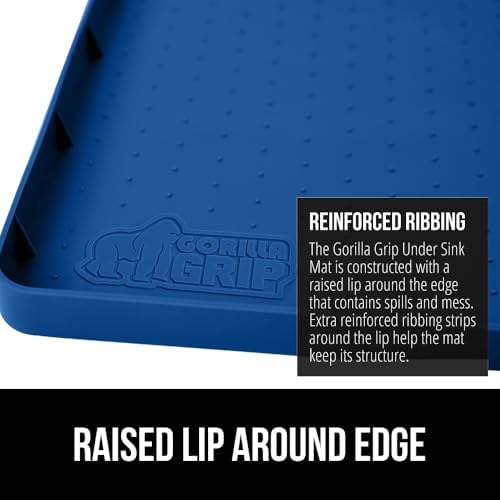 GORILLA GRIP Waterproof Silicone Under Sink Mat, Stay in Place, 28x22 Blue
