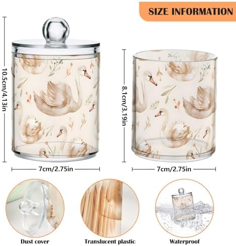 2 Pack Qtip Holder Organizer Dispenser Swans and Grass Bathroom Storage Canister Cotton Ball Holder Container for Cotton Pads/Swabs/Floss