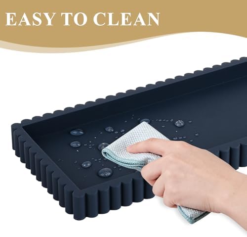 Silicone Bathroom Tray Small Vanity Tray Kitchen Counter Decor, Dark Blue