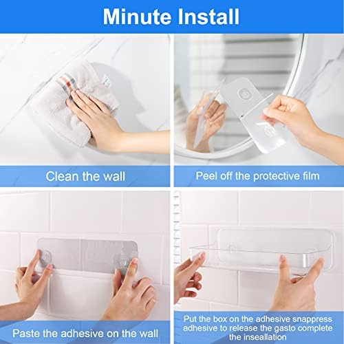 Diesisa Acrylic Wall Mounted Shower Caddy, Large, Adhesive Bathroom Shelves