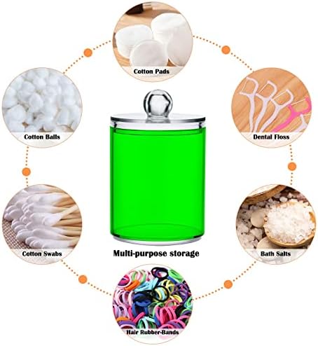 SHJI Green Qtip Holder Organizer Dispenser Cotton Swabs Cans Plastic Jars with Lid Set 2 Pack Bathroom Storage Canister for Cotton Ball Floss Cotton Pads