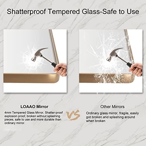 LOAAO 60”X30” Gold Bathroom Mirror, Rounded Rectangle Gold Frame Mirror, Brushed Gold Bathroom Vanity Mirror Wall-Mounted, Anti-Rust, Tempered Glass, Hangs Horizontally or Vertically | Rounded Rectangle, Brushed Gold Frame, Wall-Mounted, Anti-Rust, Tem...