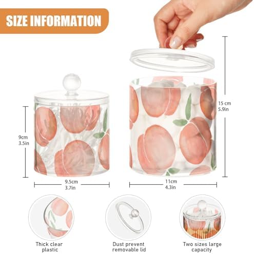 DOMIKING Peaches 2 Pack Bathroom Canisters Acrylic Storage Containers for Cotton Balls, Makeup Sponges, Floss