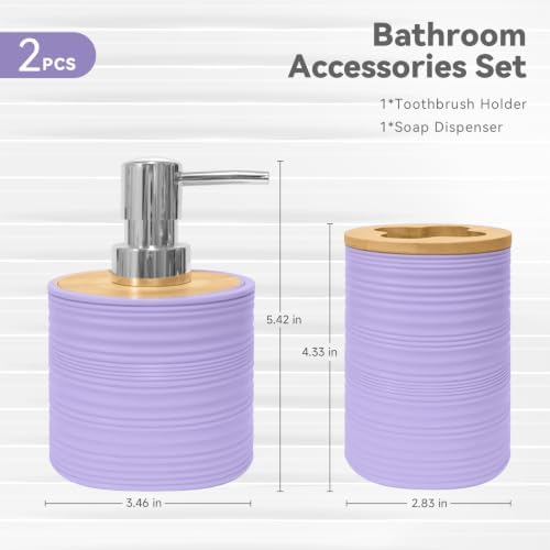 2 PCS Bathroom Accessories Set, Purple Soap Dispenser and Toothbrush Holder
