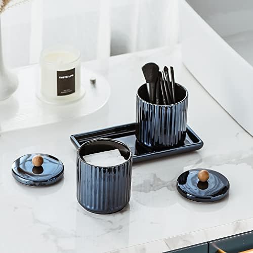 Holder Bathroom Set with Tray and 2 Piece Apothecary Jar Canister with Lid