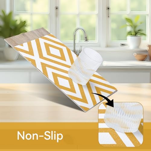 FIFTY FEET 12"x120" Non-Adhesive Shelf Liner for Kitchen Cabinets and Drawers, Washable Non-Slip PVC Cabinet Liner (Yellow Plaid)(1 Roll)