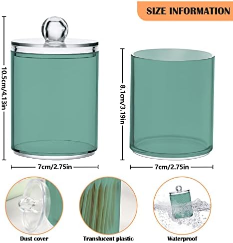SHJI Teal Green Retro Qtip Holder Organizer Dispenser Cotton Swabs Cans Plastic Jars with Lid Set 2 Pack Bathroom Storage Canister for Cotton Ball Floss Cotton Pads