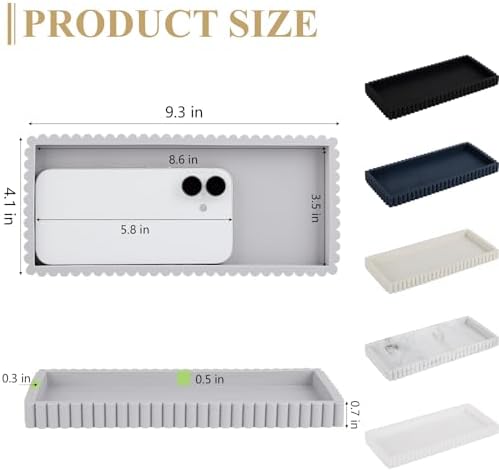 Silicone Bathroom Tray Small Vanity Tray Kitchen Counter Decor, Light Gray