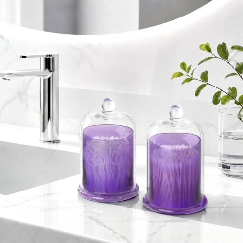 Qtip Holder Glass Apothecary Jars with Lids Bathroom Storage Purple