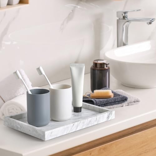 Natural Large Marble Vanity Tray, Stone Organizer for Bathroom & Kitchen
