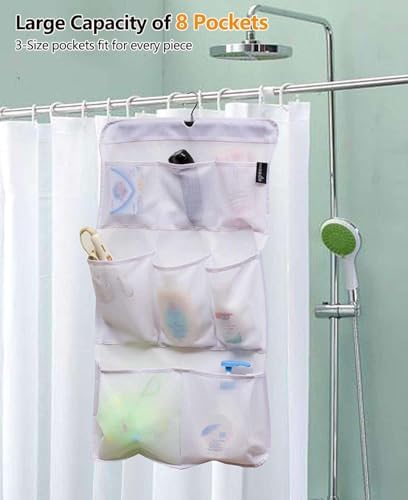 MISSLO 8 Pockets Mesh Shower Organizer Hanging Caddy with Rotating Hanger Quick Dry Bathroom Storage (White)