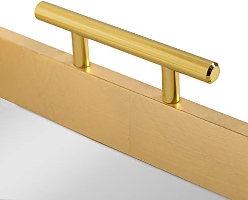 Kate and Laurel Lipton Decorative Mirror Tray with Polished Metal Handles, Gold