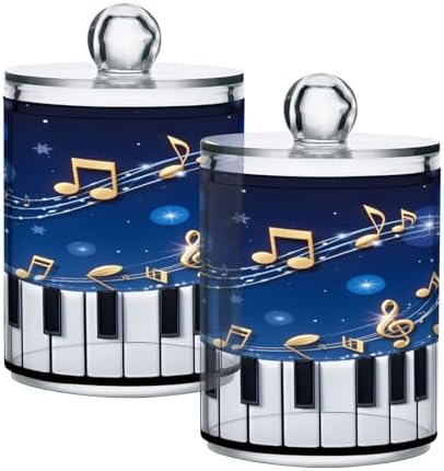 ALAZA Piano Key Music Note Blue 2 Pack Qtip Holder Dispenser for Cotton Swabs, Balls, Pads, Floss 10 oz Plastic Canister Organizer