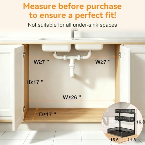 3 Tier Adjustable Under Sink Organizer for Bathroom & Kitchen(2Pack, Black)