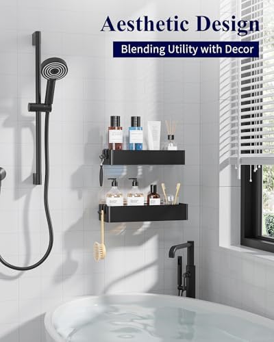 Kitsure Shower Caddy Adhesive, Stylish Shower Organizer, X-Large, Black