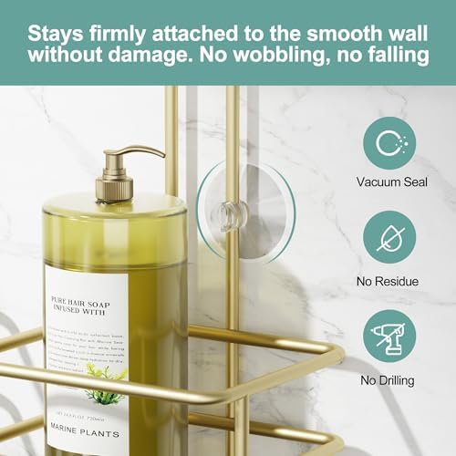 SRIWATANA Shower Caddy Hanging, Shower Organizer with Razor Hooks, Gold