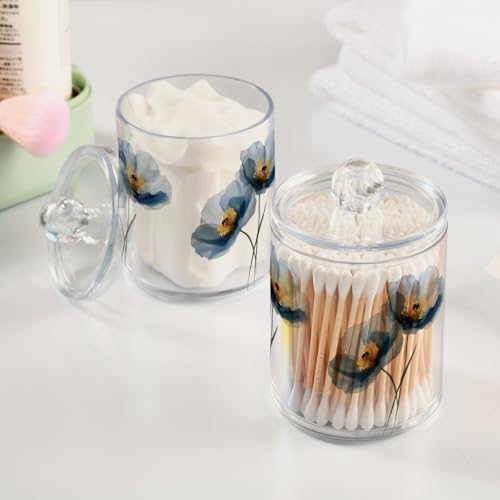Blue Flower Qtip Holder Apothecary Jars Bathroom Storage Floss Makeup Organizer for Cotton Ball Swab Acrylic 2 Packs