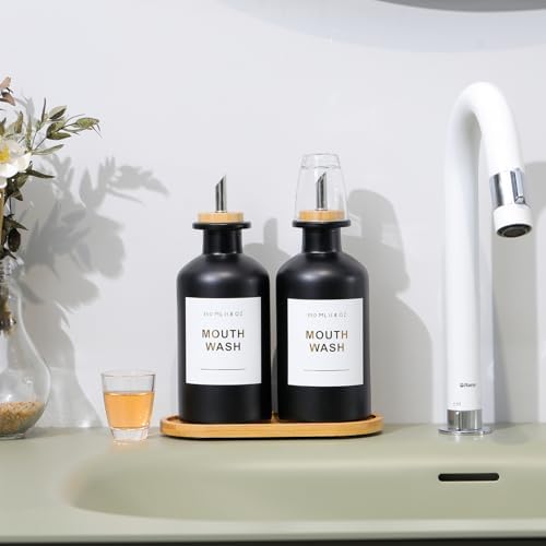 11.8OZ Glass Mouthwash Dispenser, Set of 2, Black