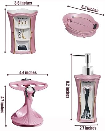 5 Piece Bathroom Accessories Set, Collection Bath Set Features Soap Dispenser, Toothbrush Holder, Tumbler, & Soap Dish (Pink)