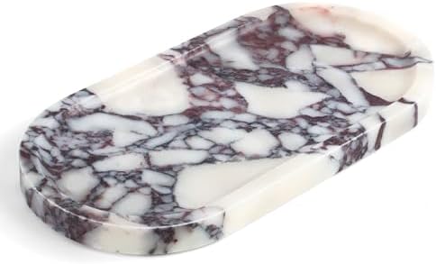 YMXYJM Real Natural Marble Tray for Bathroom, Luxury Calacatta Viola Stone Vanity Tray, Decorative Oval Trays for Countertop Storage Organizer, Dresser, Kitchen, Home Decor, 11.8" x 6", Purple