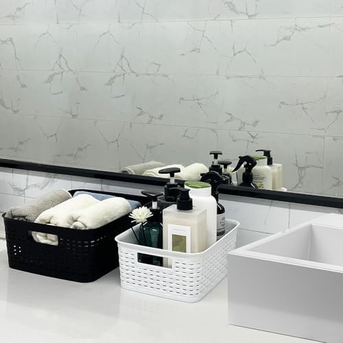 Soddeph Plastic Storage Baskets for Cabinets, Household Pantry Organization with Handle,Organizer Bins for Room,Bathrooms,Under-Sink,Kitchen (Black, L-3PACK)