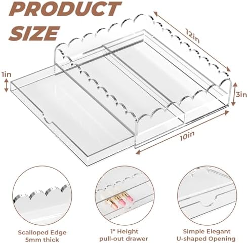 Scalloped Acrylic Tray, 10 x 12 Inch Acrylic Organizer Tray Insert 1” Height Drawer for Vanity Makeup Lipstick Bathroom Countertop, Clear Decorative Tray for Insert Needlepoint Customizable Home Decor