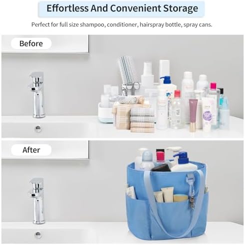 Mesh Shower Caddy Portable, Travel Toiletry Bag for Women Men, Large Capacity Shower Bag Quick Dry Bathroom Bag for Dorm, Gym, Bathroom, Camping, Beach, Swimming, Traveling, Blue