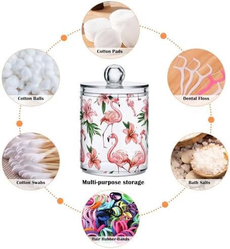 MNSRUU 4 Pack Qtip Holder Organizer Dispenser Pink Watercolor Flamingos Bathroom Containers Bathroom Vanity Storage Canister Apothecary Jars for Cotton Swabs/Pads/Floss