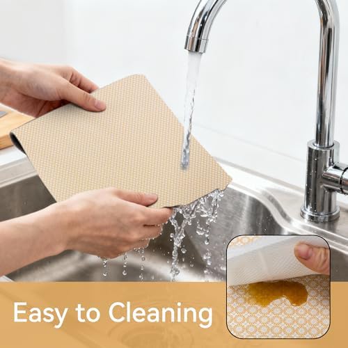 FIFTY FEET 18"x96" Non-Adhesive Shelf Liner for Kitchen Cabinets and Drawers, Washable Non-Slip PVC Cabinet Liner (Yellow Circle)(5 Roll)