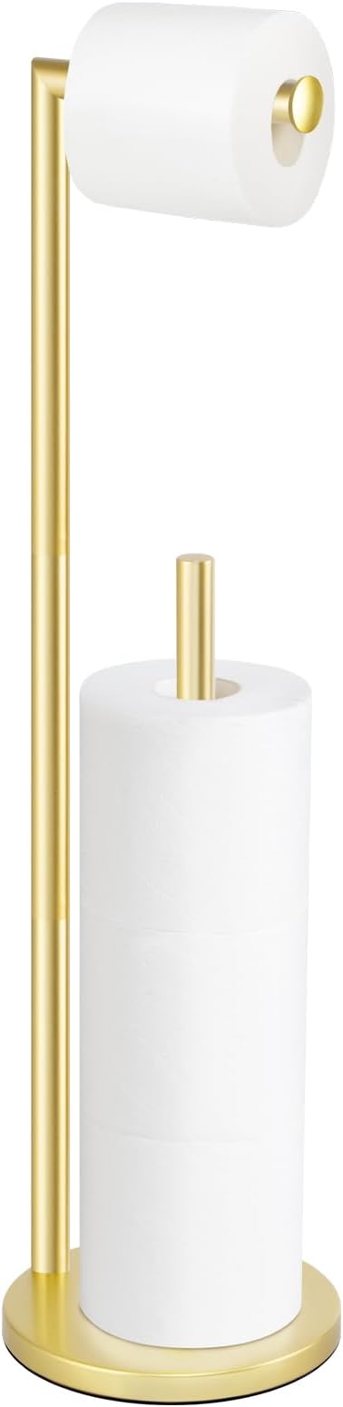 Toilet Paper Holder Stand, Gold Toilet Paper Holder Free Standing | Toilet Paper Holder for 4 Rolls, Bathroom Organizers and Storage with Anti-Slip Base and Rustproof