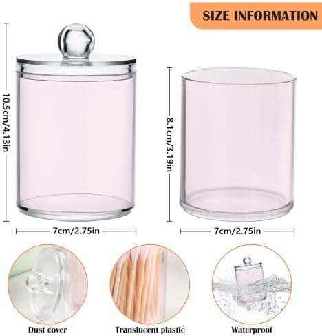 Gredecor 4 Pack Lavender Blush Qtip Holder Organizer Dispenser Clear Bathroom Storage Canister Cotton Ball Holder Bathroom Containers for Cotton Swabs/Pads/Floss