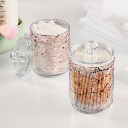 ALAZA Cherry Blossom Flower Floral 4 Pack Qtip Holder Dispenser for Cotton Swabs, Balls, Pads, Floss 10 oz Plastic Canister Organizer
