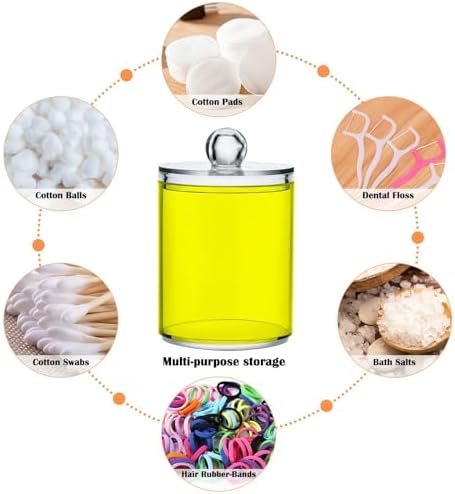 Gredecor 4 Pack Yellow Qtip Holder Organizer Dispenser Clear Bathroom Storage Canister Cotton Ball Holder Bathroom Containers for Cotton Swabs/Pads/Floss