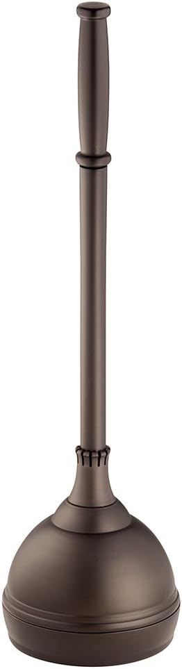 iDesign Kent Plastic Plunger with Cover Set, Bronze | 5.96" x 5.96" x 21.66", For Master, Guest, Kids', Office Bathroom, Cleaning and Storage