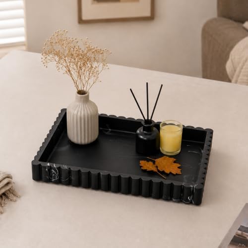 12" Black Resin Decorative Tray, Home Decor for Coffee Table