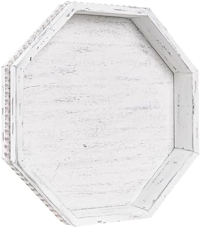 Wooden Decorative Tray, Small Serving Tray with Wood Bead, Farmhouse Big Tray for Ottoman, Countertop, Coffee Tabl, 13" x 13"x 1.6" (Retro White)