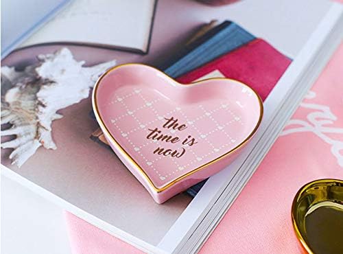 Stephanie Imports Heart-Shaped The Time is Now Ceramic Trinket Plate and Decorative Jewelry Dish